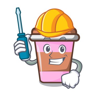 Otomotiv kahve Kupası maskotu karikatür vektör çizim