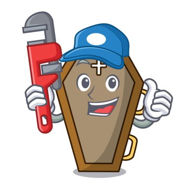 Tesisatçı tabut maskot karikatür tarzı vektör çizim