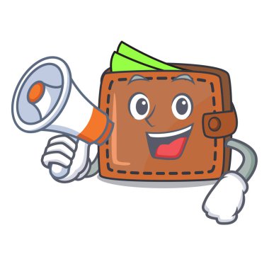 Megafon cüzdan karakter karikatür tarzı vektör çizim ile