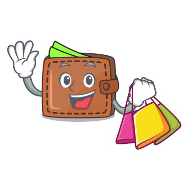 M-cüzdan karakter karikatür tarzı vektör çizim alışveriş