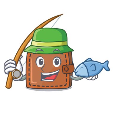 M-cüzdan maskot karikatür tarzı vektör çizim Balık tutma