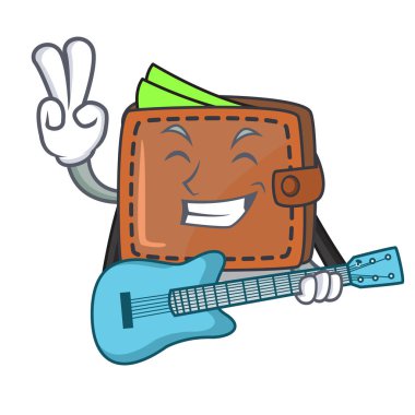 Gitar cüzdan maskot karikatür tarzı vektör çizim ile