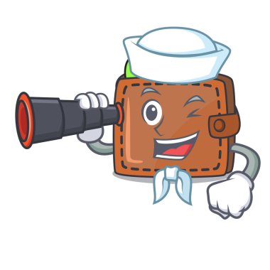 Denizci dürbün cüzdan maskot karikatür tarzı vektör çizim ile