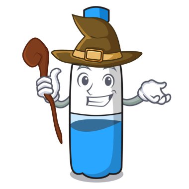 Cadı su şişesi maskot karikatür vektör çizim