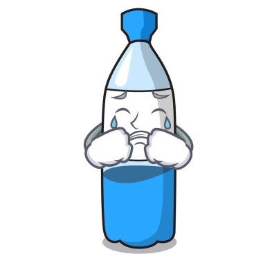 Su şişesi maskot karikatür vektör çizim ağlıyor