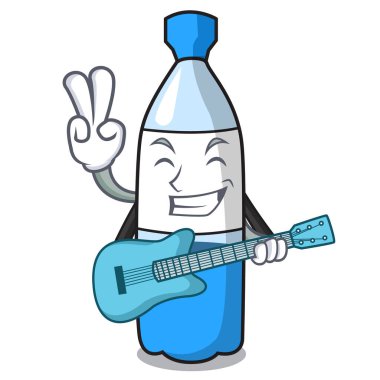 Gitar su şişesi maskot karikatür vektör çizim ile