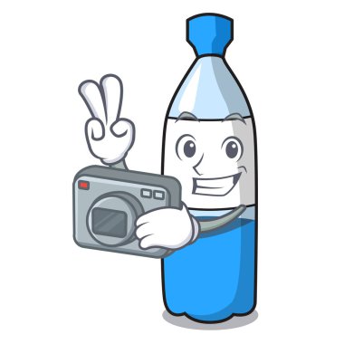 Fotoğrafçı su şişesi maskot karikatür vektör çizim