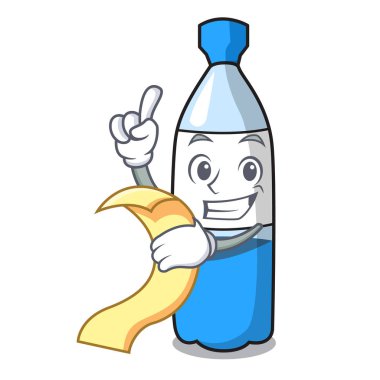 Menü su şişesi maskot karikatür vektör çizim ile
