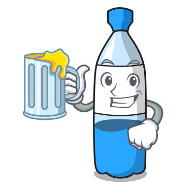 Suyu su şişesi maskot karikatür vektör çizim ile