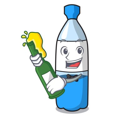 Bira su şişesi maskot karikatür vektör çizim ile