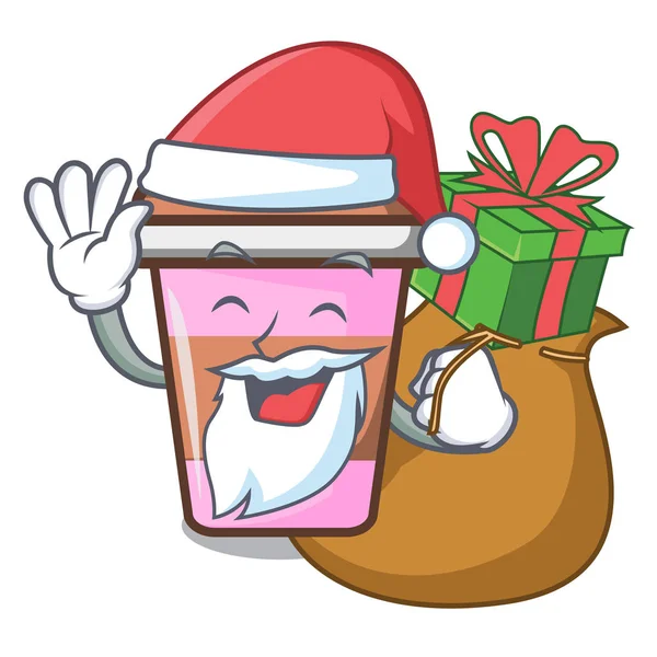 Weihnachtsmann Mit Geschenk Kaffeetasse Maskottchen Cartoon Vektor Illustration — Stockvektor