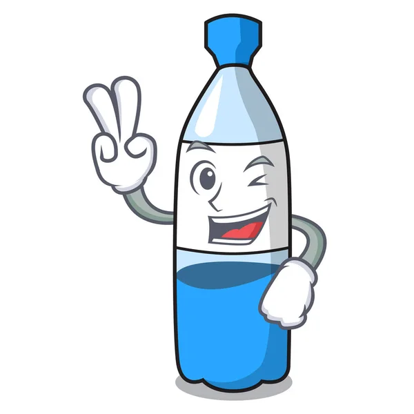 Two Finger Water Bottle Character Cartoon Vector Illustration — Stock Vector