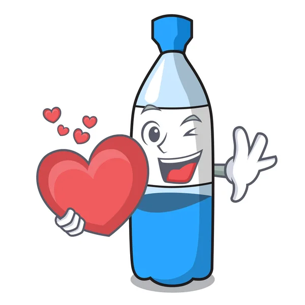 Avec Coeur Bouteille Eau Mascotte Dessin Animé Vectoriel Illustration — Image vectorielle