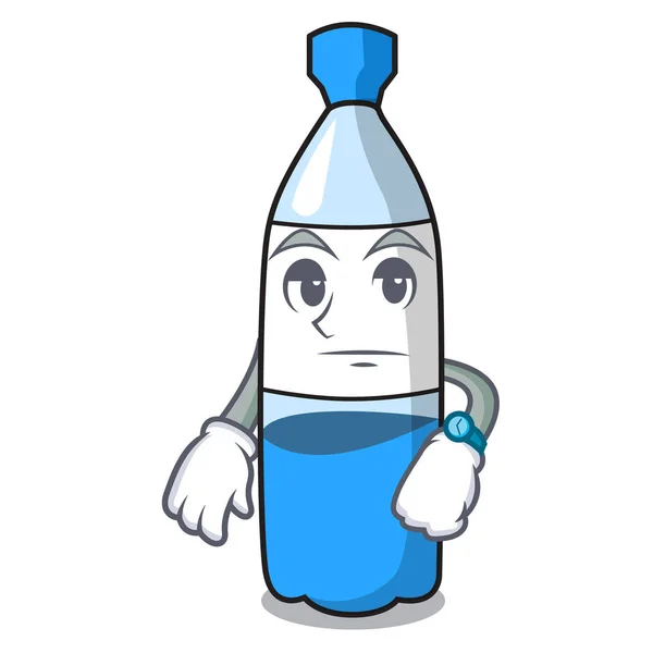 Waiting Water Bottle Mascot Cartoon Vector Illustration — Stock Vector