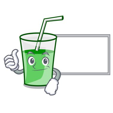 Başparmak yukarıya kurulu yeşil smoothie karakter karikatür ile