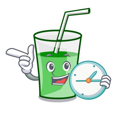 Saat yeşil smoothie karakter karikatür ile