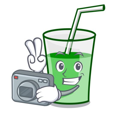 Fotoğrafçı yeşil smoothie maskot çizgi film