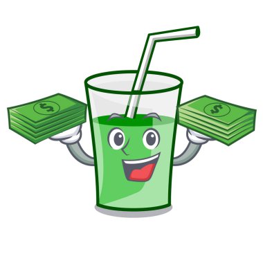 Para çantası yeşil smoothie maskot karikatür ile