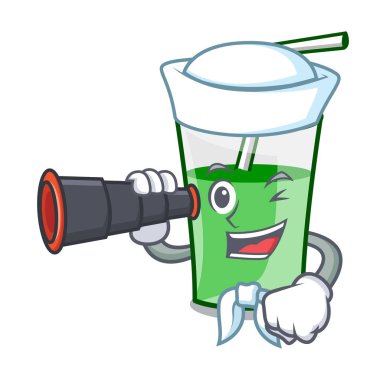 Denizci dürbün yeşil smoothie maskot karikatür ile