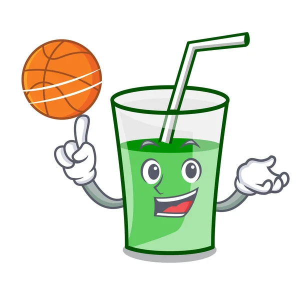 With basketball green smoothie character cartoon — Stock Vector