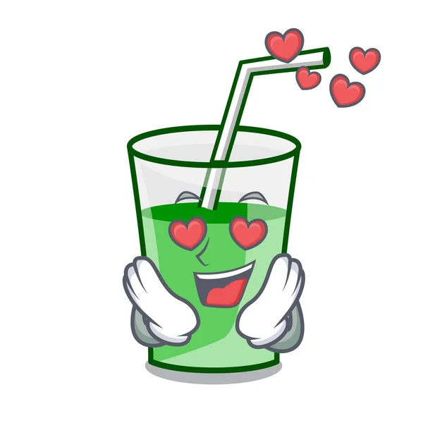 No amor smoothie verde mascote desenhos animados — Vetor de Stock