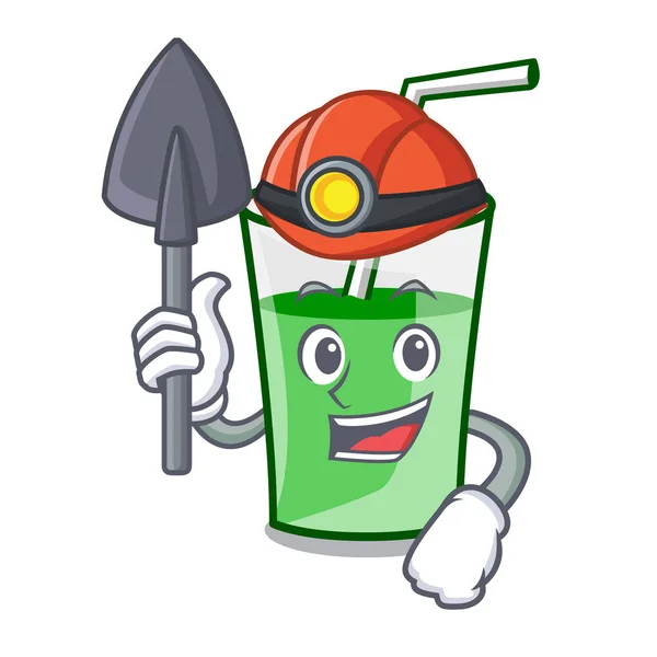 Miner green smoothie mascot cartoon — Stock Vector