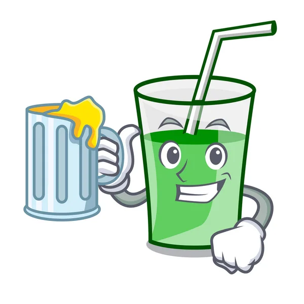 Com suco verde smoothie mascote desenhos animados — Vetor de Stock