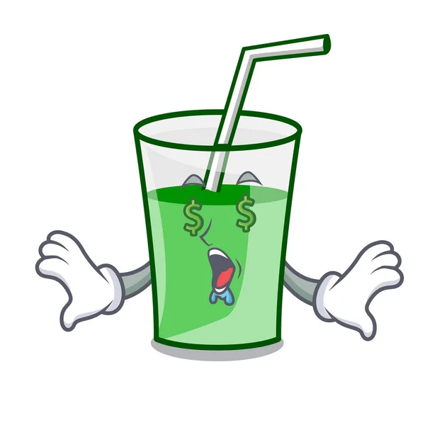 Mascotte d'oeil d'argent smoothie vert dessin animé — Image vectorielle