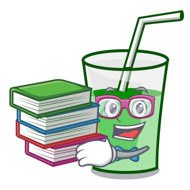 Öğrenci kitap yeşil smoothie maskot karikatür ile