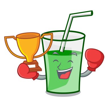 Boks kazanan yeşil smoothie maskot çizgi film