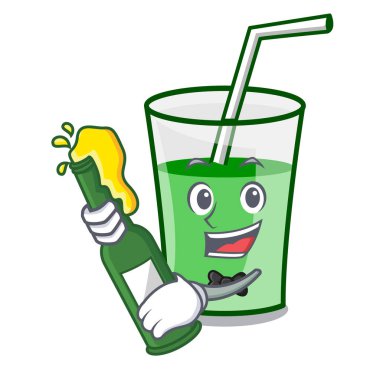Bira yeşil smoothie maskot karikatür ile