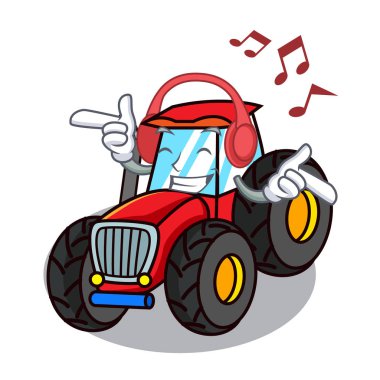 Dinleme müzik traktör maskot karikatür tarzı