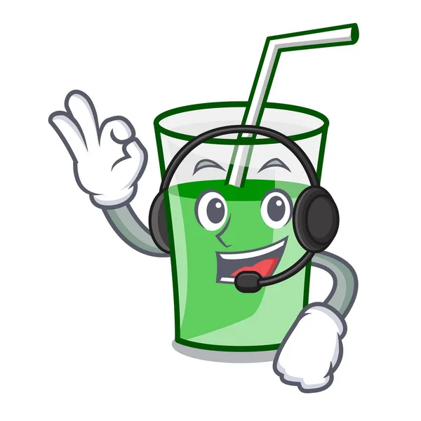 Avec bande dessinée de mascotte de smoothie vert casque — Image vectorielle