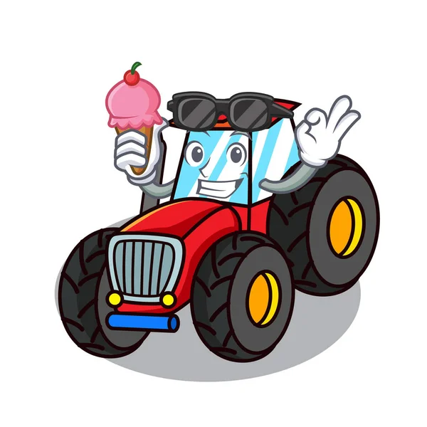 Mit Eiscreme Traktor Charakter Cartoon-Stil — Stockvektor