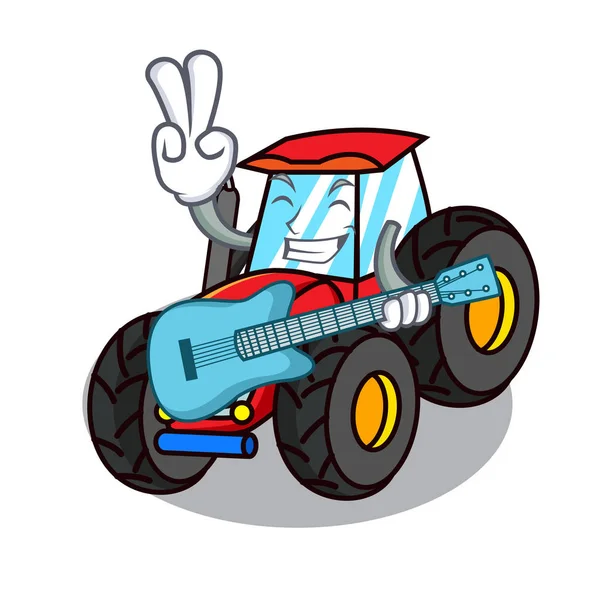 ギター トラクターのマスコットの漫画のスタイルで — ストックベクタ