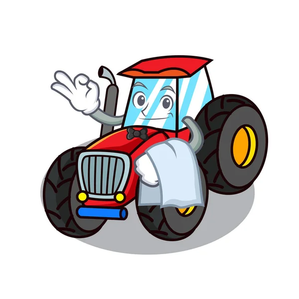 Kellner Traktor Maskottchen Cartoon-Stil — Stockvektor