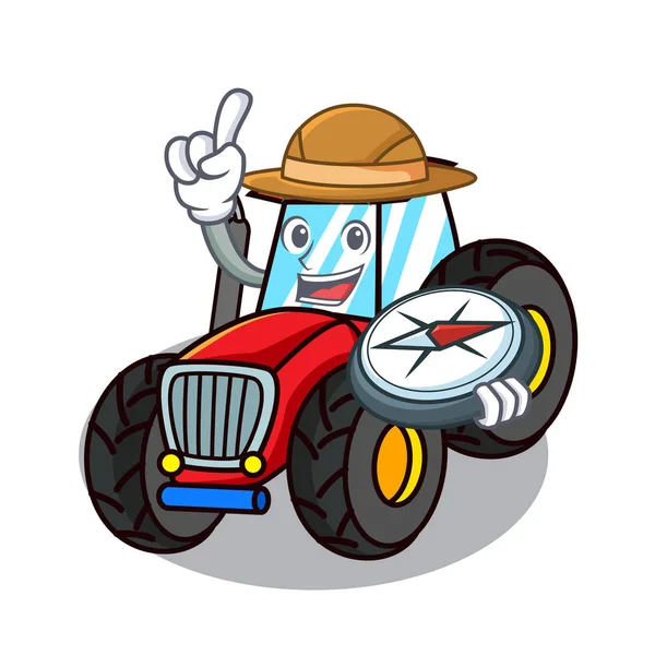 Explorer tractor mascot cartoon style — Stock Vector