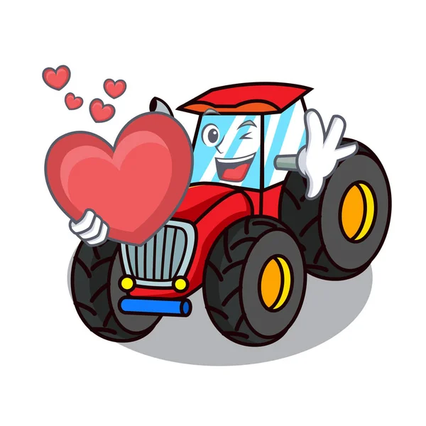 With heart tractor mascot cartoon style — Stock Vector