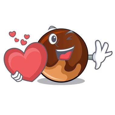 Kalp çikolatalı çörek maskot karikatür ile