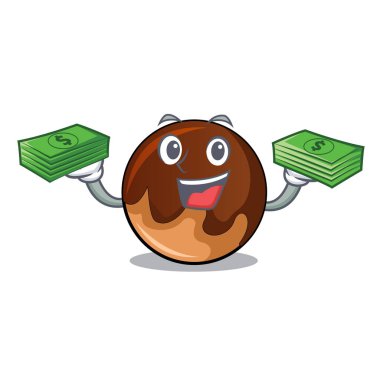 Para çantası çikolatalı çörek maskot karikatür ile