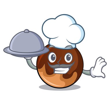 Şef yiyecek çikolata çörek maskot karikatür ile