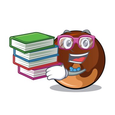 Öğrenci kitap çikolatalı çörek maskot karikatür ile