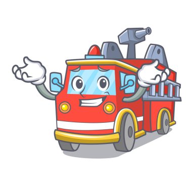 Sırıtan yangın kamyon karakter karikatür