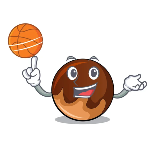 Basketbol çikolatalı çörek karakter karikatür ile — Stok Vektör