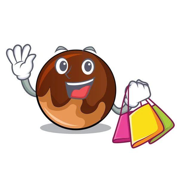Compras de chocolate donut personaje de dibujos animados — Vector de stock