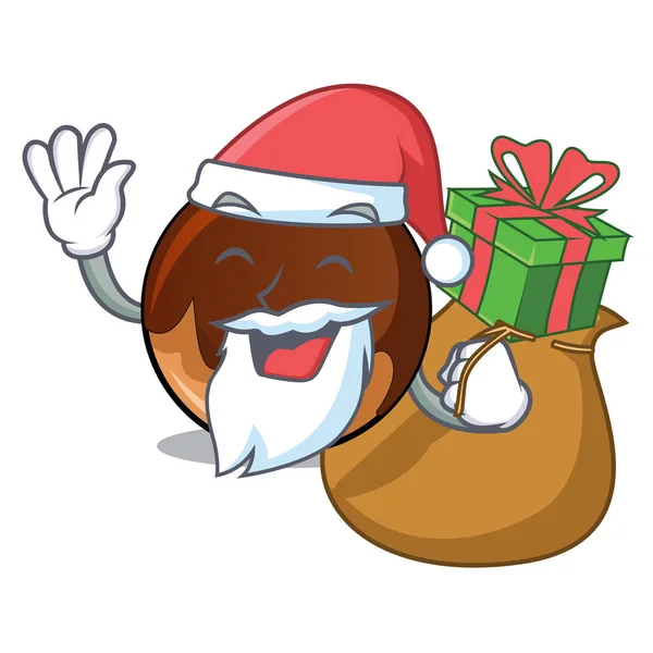 Santa con regalo de chocolate donut mascota de dibujos animados — Vector de stock