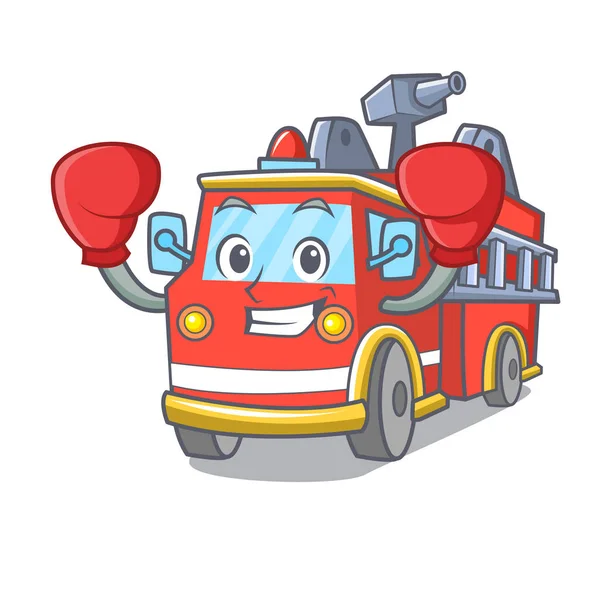 Boxing Fire Truck Character Cartoon Vector Illustration — Stock Vector