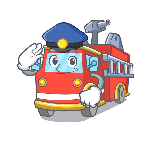 Police camion de pompiers personnage dessin animé — Image vectorielle