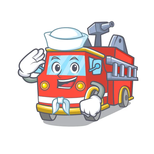 Denizci yangın kamyon karakter karikatür