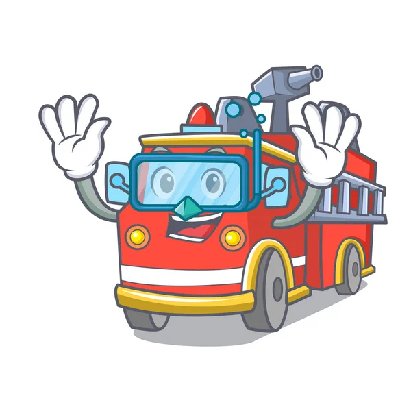 Diving fire truck character cartoon — Stock Vector